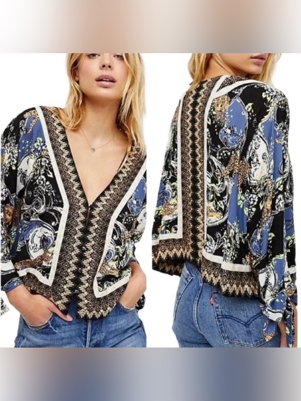 Free People Catch Me If You Can Kimono‎ Blouse, Size Large